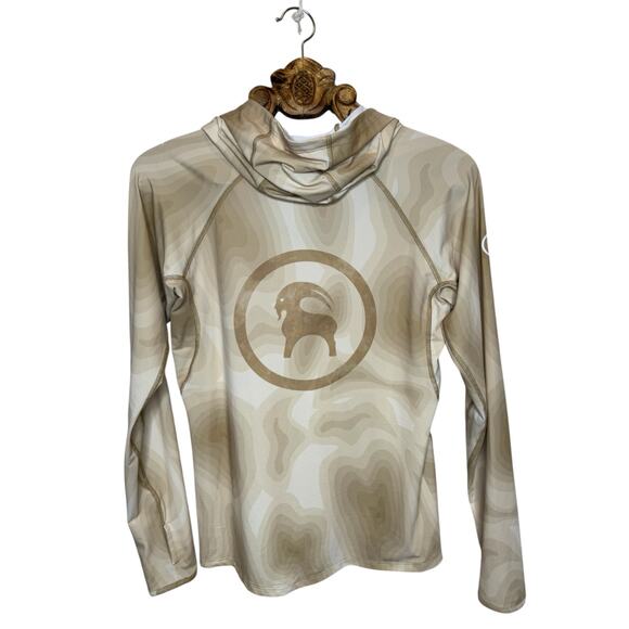Backcountry Tahoe Sun Hoodie Abstract Topographic Pattern Graphic Print Tan M - Picture 2 of 8
